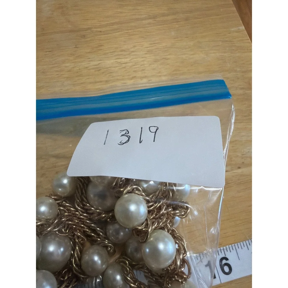 Gold Tone Chunky Faux Pearl‎ Triple Row Stretch Cuff Bracelet Statement Jewelry